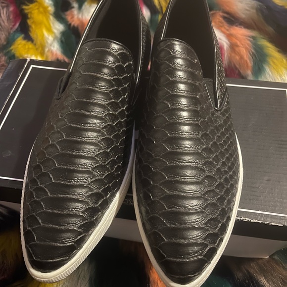 Qupid black snake leather white boots flat loafer - Picture 1 of 2